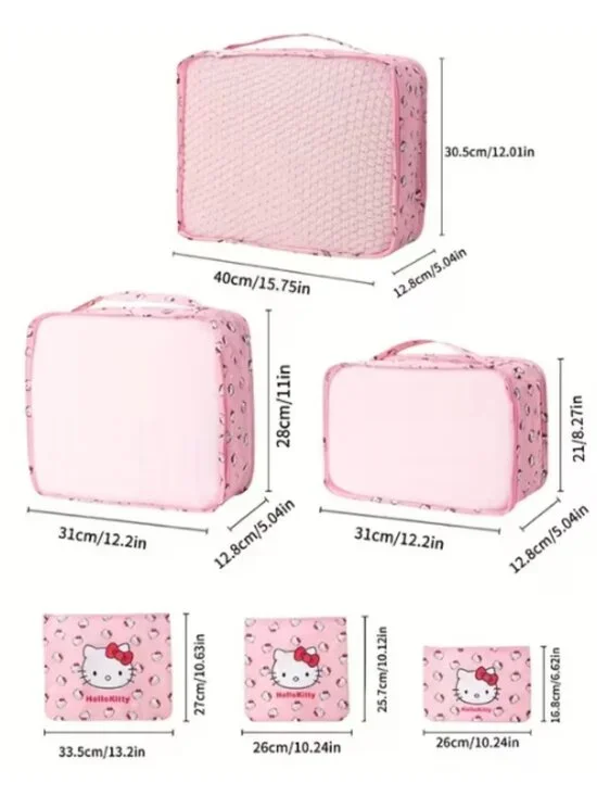 Hello Kitty 6-Piece Travel Packing Cubes Set Pink Luggage Organizer Bag Clothes - Picture 2 of 4